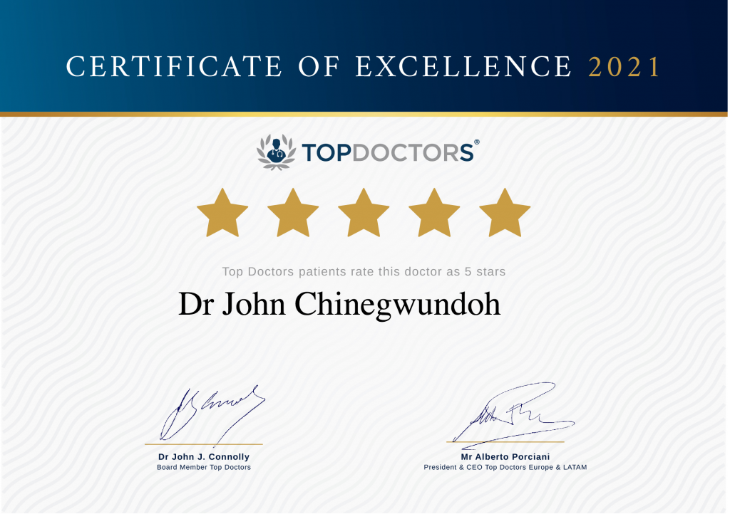 topdoctors certificate of excellence
